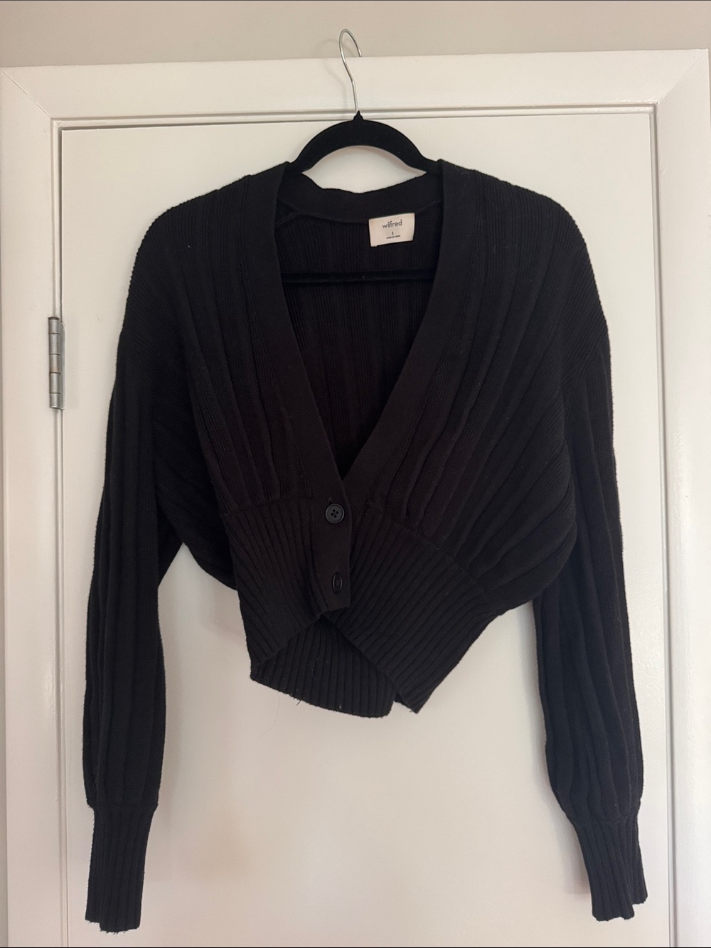 Wilfred Black Ribbed Cropped Button-Front Cardigan
